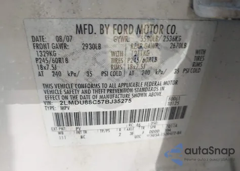 2007 Lincoln Mkx from USA, damaged, VIN 2LMDU88C57BJ35275